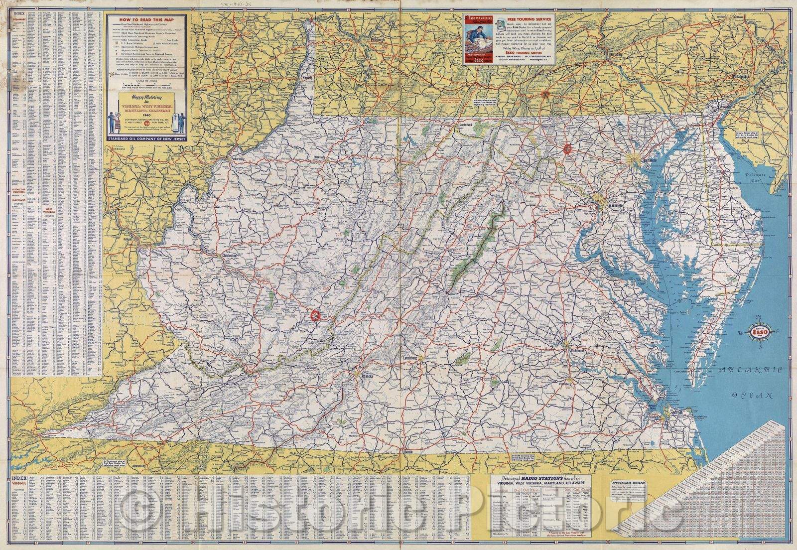 Historic Map : Pictorial Guide to Happy Mortoring in Maryland, Delaware, Virginia, and West Viriginia, 1940 , Vintage Wall Art