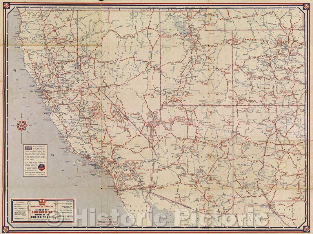 Historic Map : Standard Oil Company Indiana; Highway Map Southwestern Section of the United States, 1942 , Vintage Wall Art