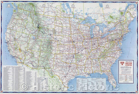 Historic Map : Conoco Highway Map of United States, 1950 , Vintage Wall Art
