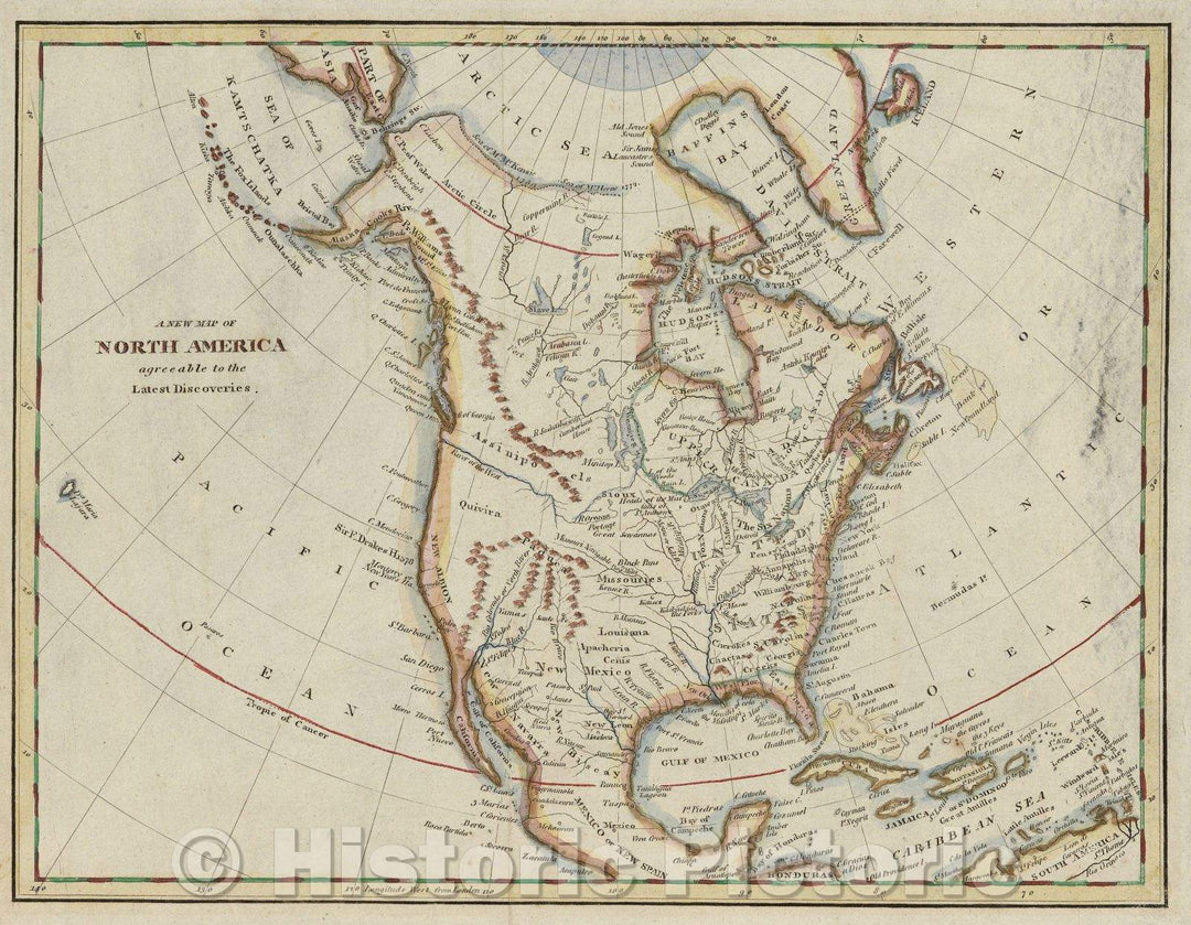 Historic Map : New Map of North America agreeable to the Latest Discoveries, 1808 , Vintage Wall Art