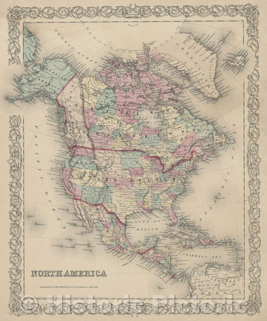 Historic Map : North America, 1855 , Vintage Wall Art