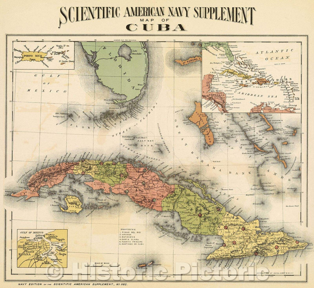 Historic Map : Scientific American Navy Supplement Map of Cuba, 1898 , Vintage Wall Art