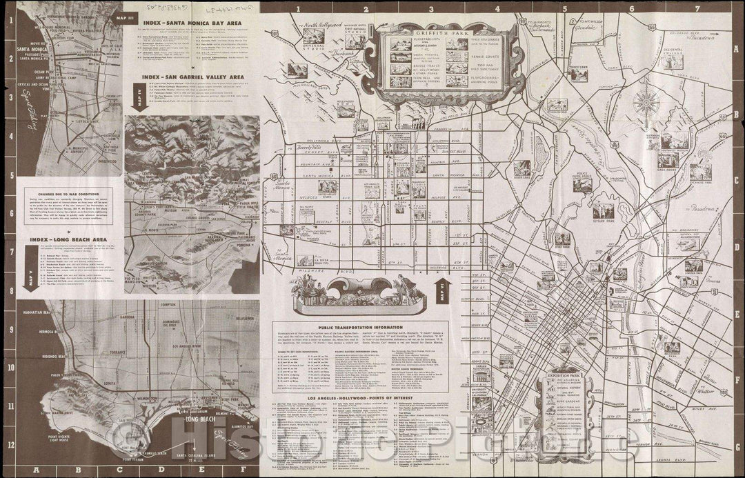 Historic Map : Sightseeing Map of Los Angeles County, 1944 , Vintage Wall Art