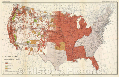 Historic Map : United States Showing Disposition of Lands, 1894 , Vintage Wall Art