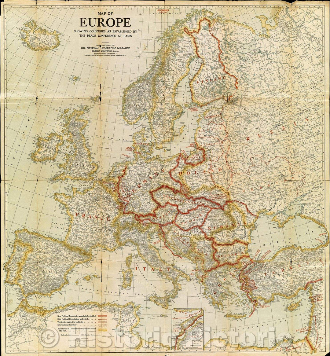 Historic Map : Map of Europe showing countries as established by the Peace Conference at Paris, 1920 , Vintage Wall Art