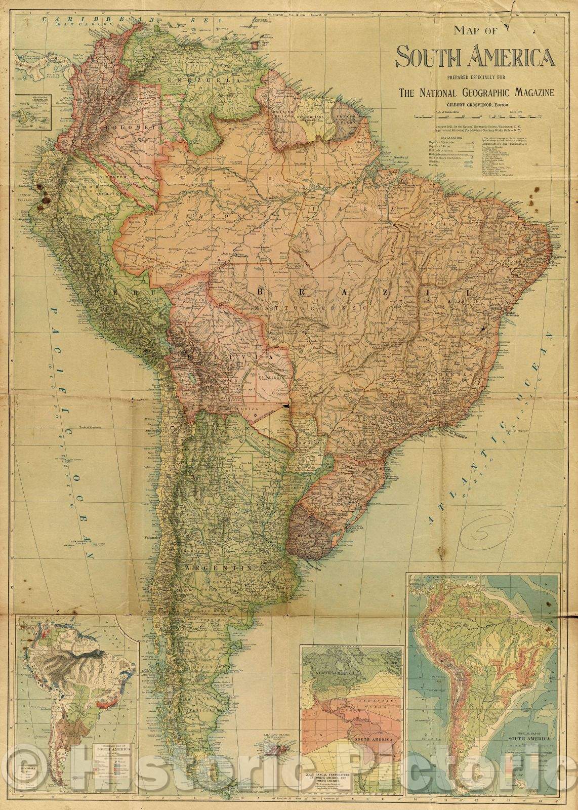 Historic Map : Map of South America, 1921 , Vintage Wall Art , v2