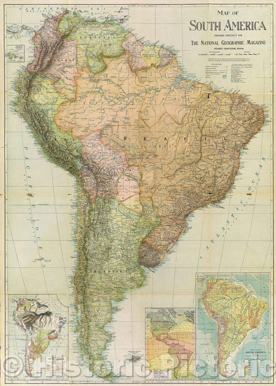 Historic Map : Map of South America, 1921 , Vintage Wall Art