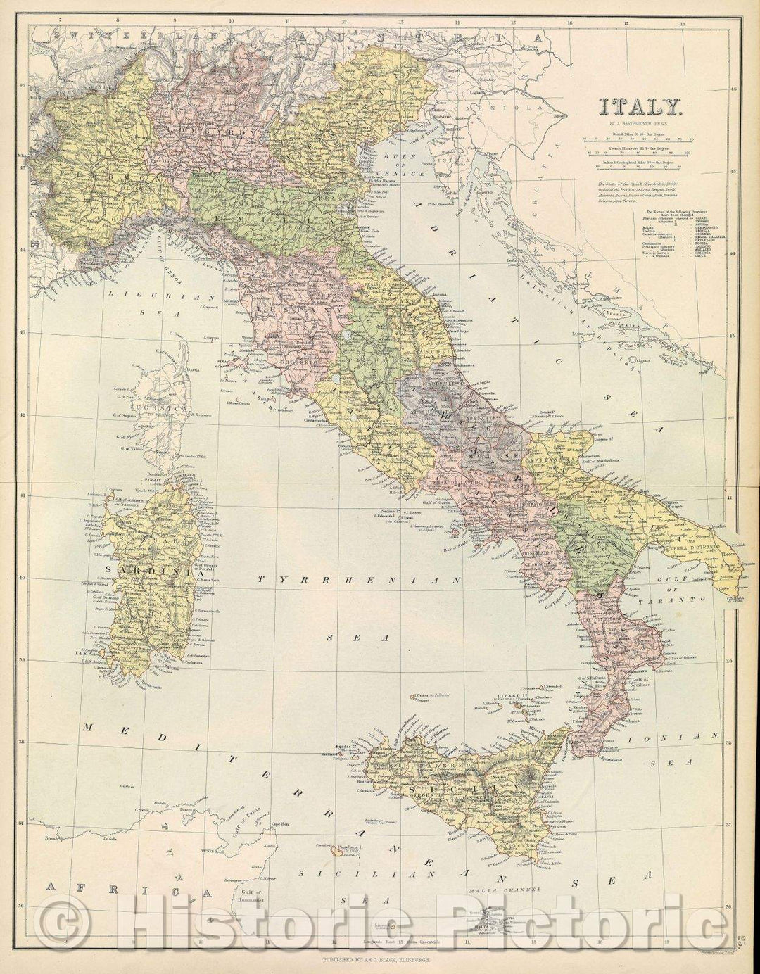 Historic Map : Italy., 1860 , Vintage Wall Art