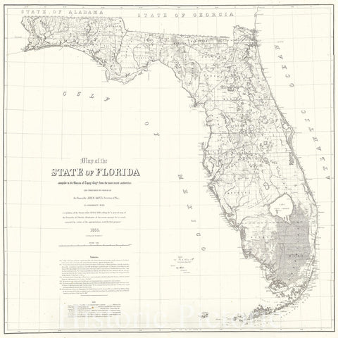 Historic Map : Map of the State of Florida, 1856 , Vintage Wall Art