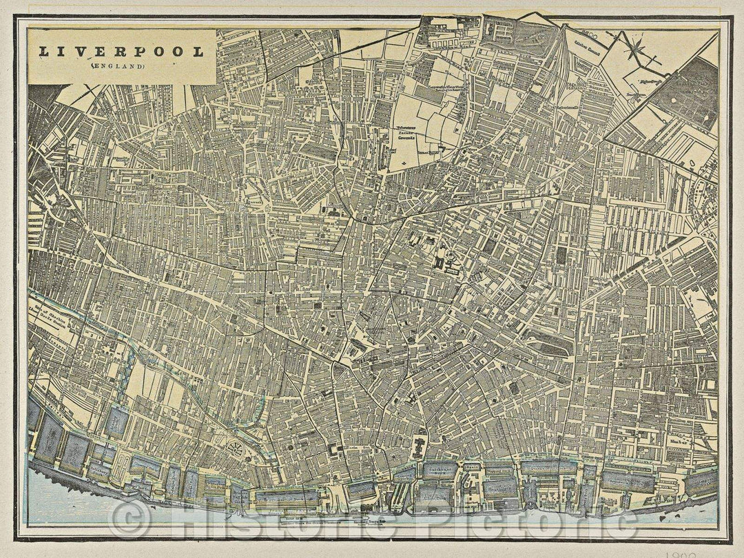 Historic Map : Liverpool (England), 1900 , Vintage Wall Art