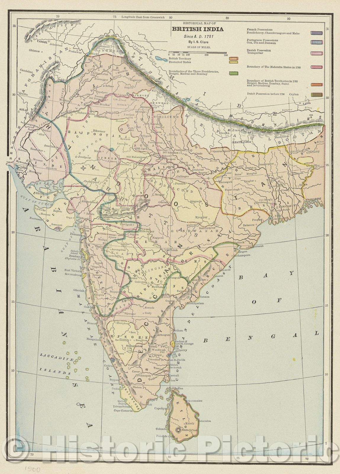 Historic Map : Historical Map of British India, 1900 , Vintage Wall Art