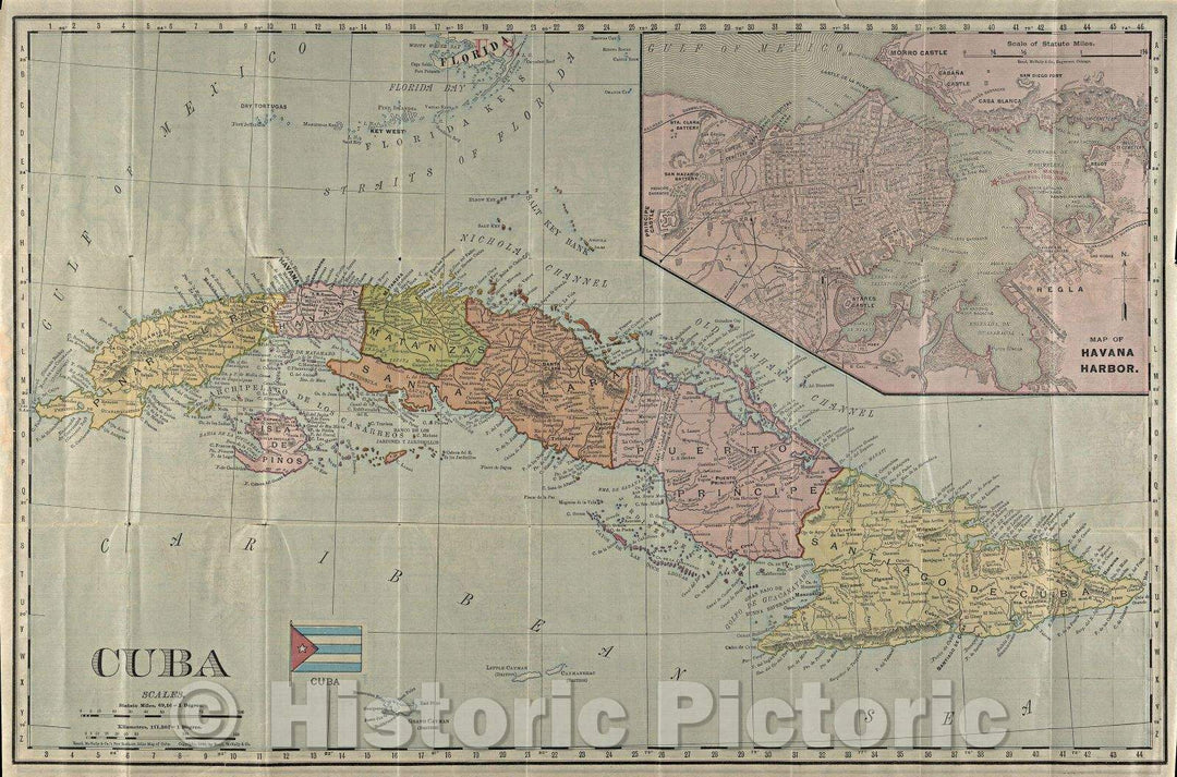 Historic Map : Cuba, 1898 , Vintage Wall Art