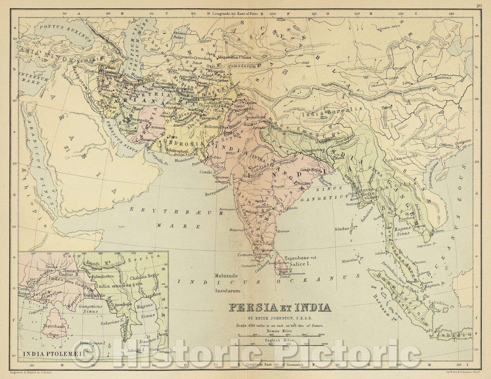 Historic Map : Persia et India, 1875 , Vintage Wall Art