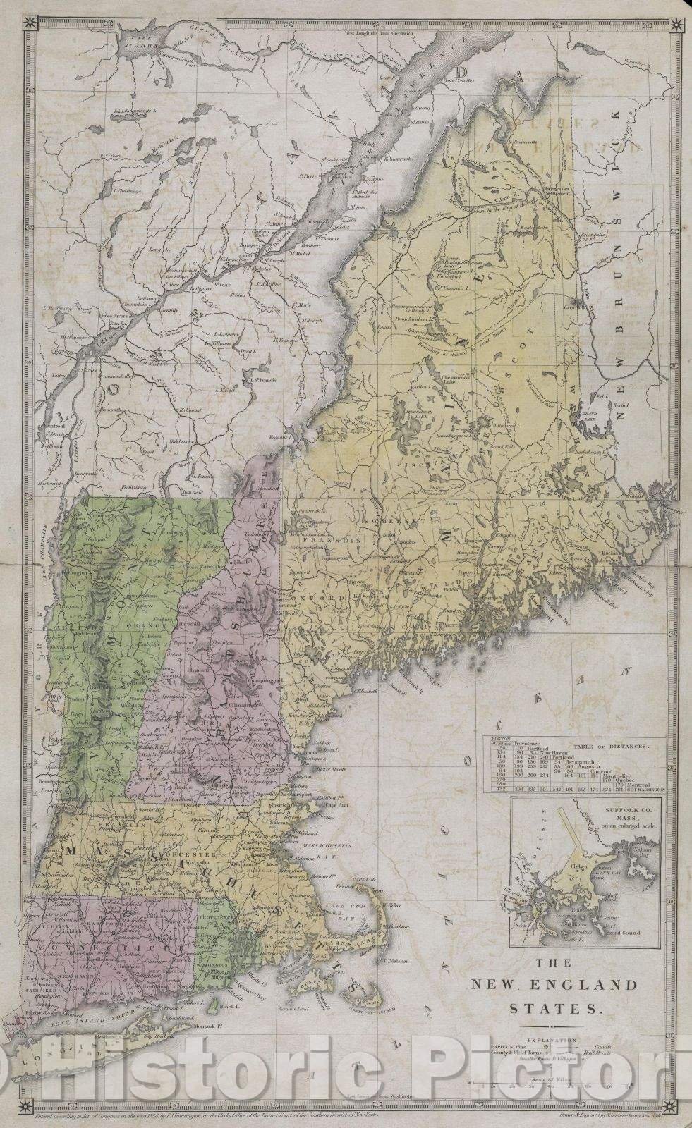 Historic Map : The New England States., 1838 , Vintage Wall Art