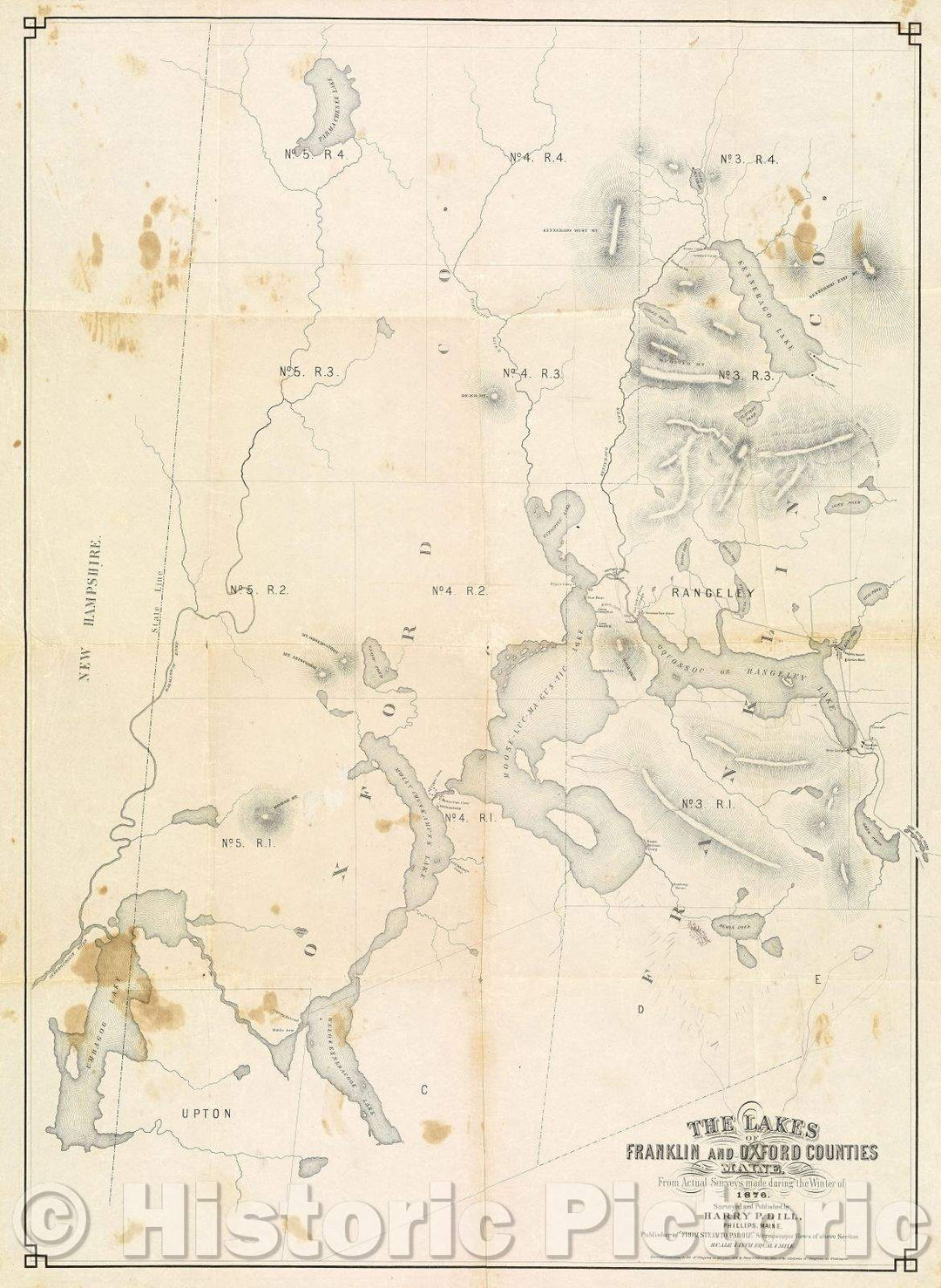 Historic Map : The Lakes of Franklin and Oxford Counties, Maine., 1876 , Vintage Wall Art