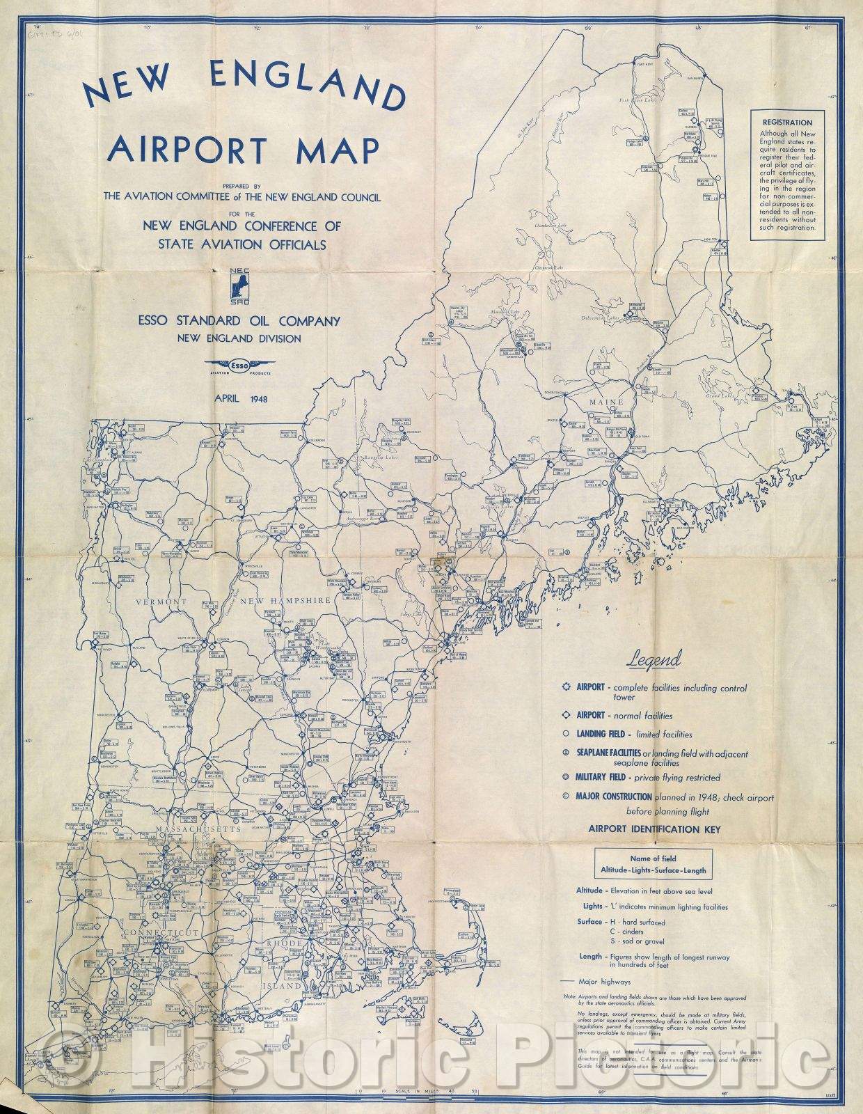 Historic Map : New England Airport Map, 1948 , Vintage Wall Art