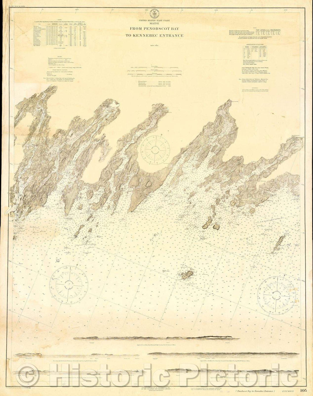 Historic Map : United States-- East Coast Maine: From Penobscot Bay to Kennebec Entrance, 1916 , Vintage Wall Art