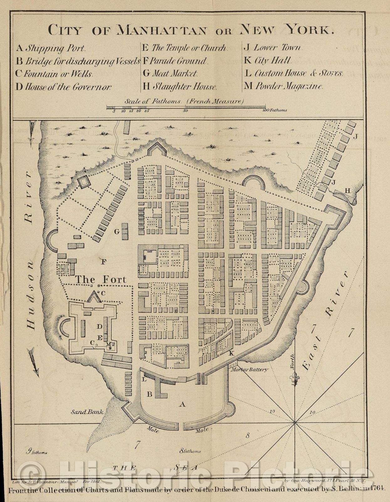 Historic Map : City of Manhattan or New York and Bay and Port of New York, Capital New York, 1861 , Vintage Wall Art