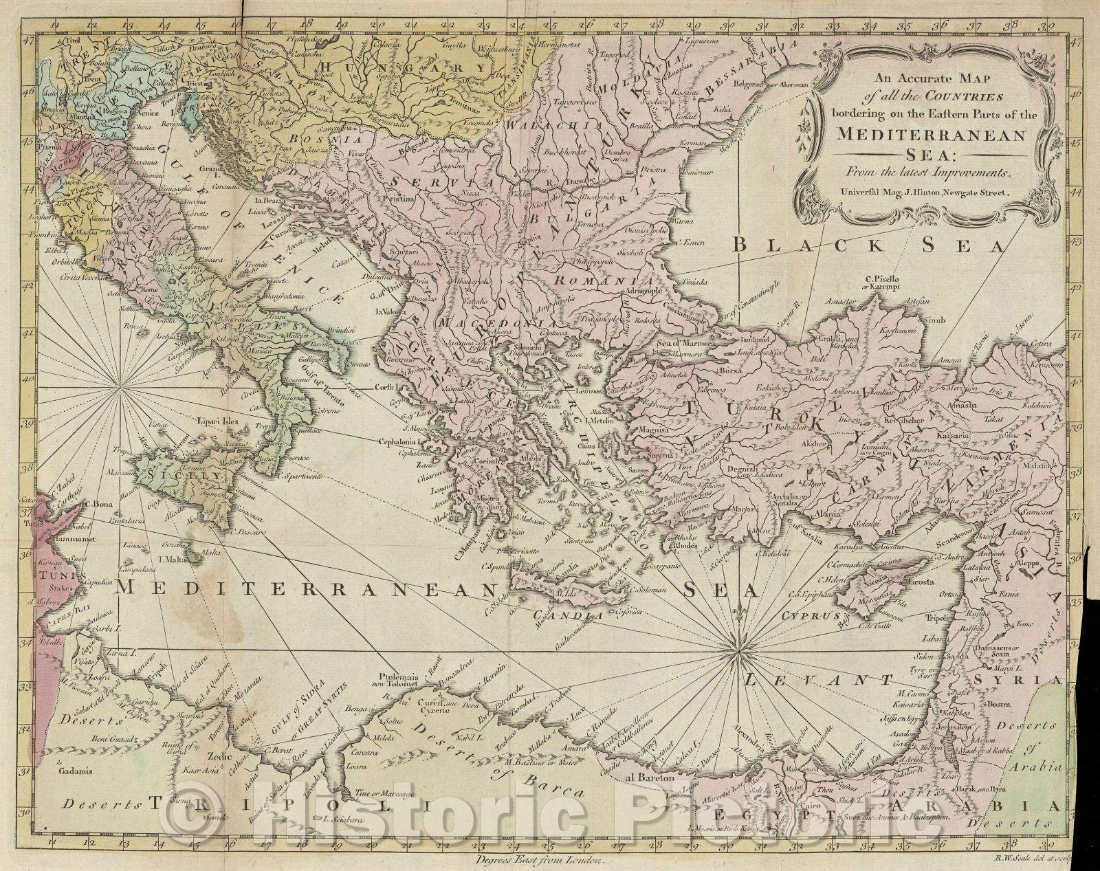 Historic Map : An Accurate Map of All the Countries bordering on the Eastern Parts of the Mediterranean Sea from the latest improvements, 1760 , Vintage Wall Art