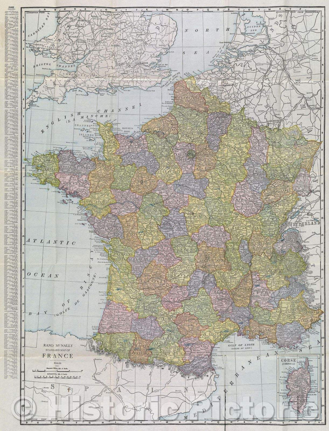 Historic Map : Rand McNally Standard Map of France, 1928 , Vintage Wall Art