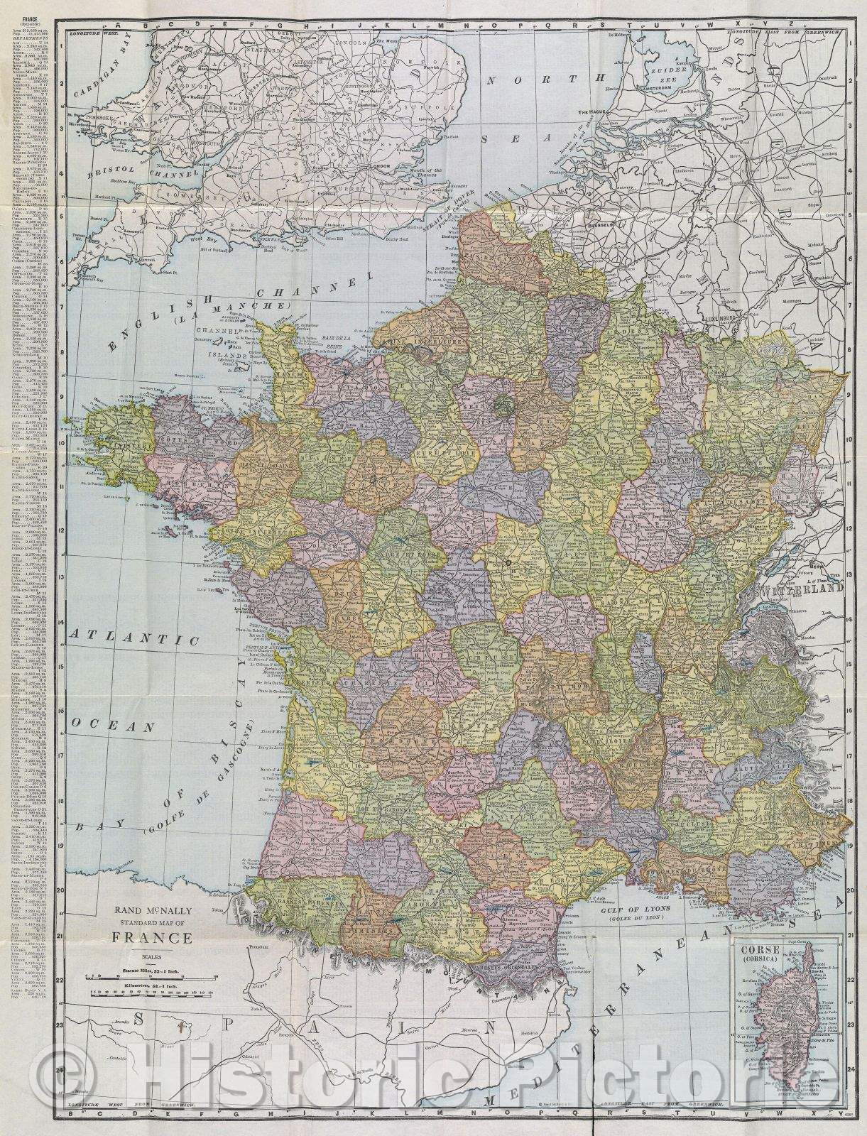 Historic Map : Rand McNally Standard Map of France, 1928 , Vintage Wall Art