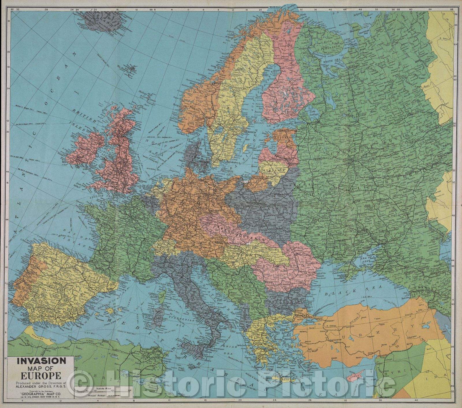 Historic Map : Invasion Map of Europe  prepared under the direction of Alexander Gross, 1943 , Vintage Wall Art