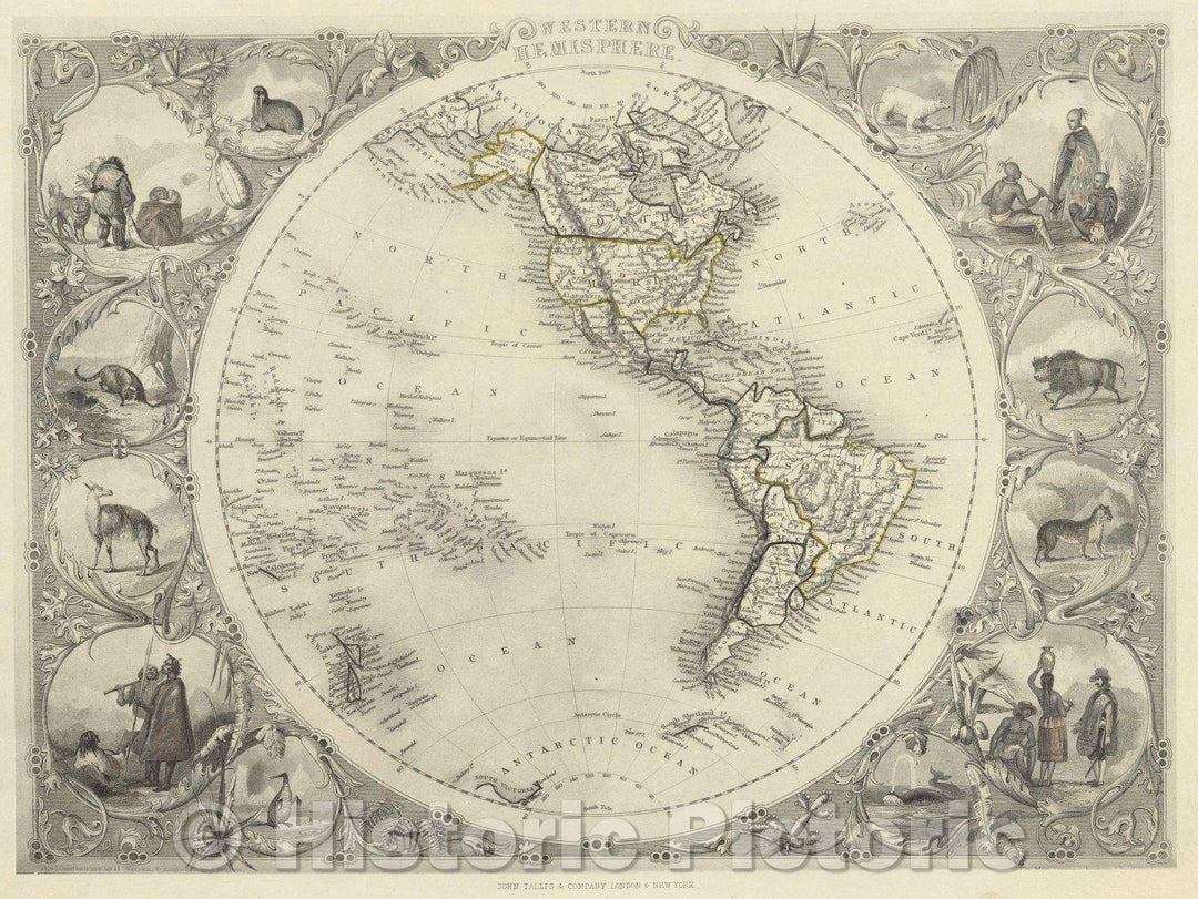 Historic Map : Western Hemisphere., 1851 , Vintage Wall Art