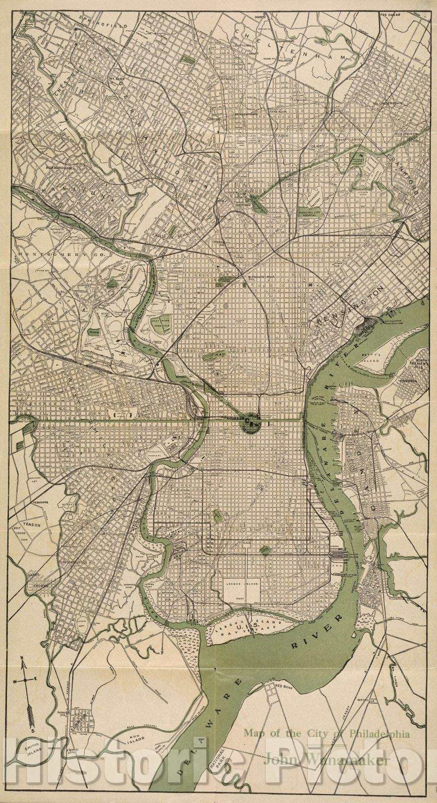 Historic Map : Map of the City of Philadelphia, c. 1920 , Vintage Wall Art