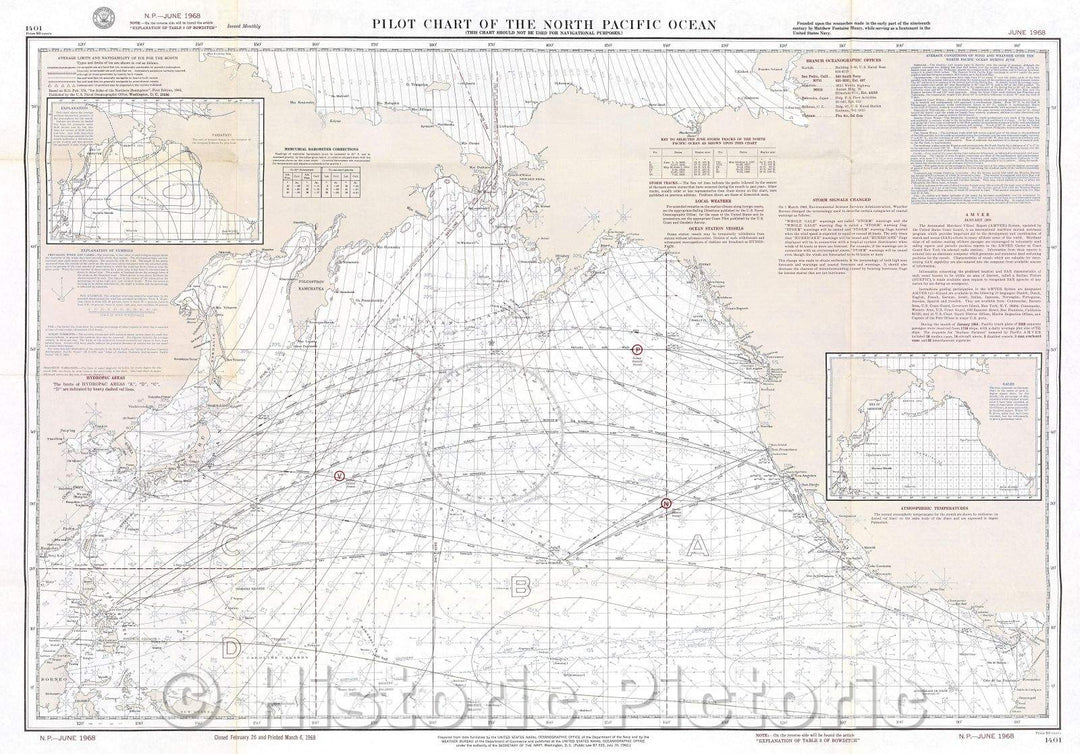 Historic Map : Pilot Chart of the North Pacific Ocean, 1968 , Vintage Wall Art