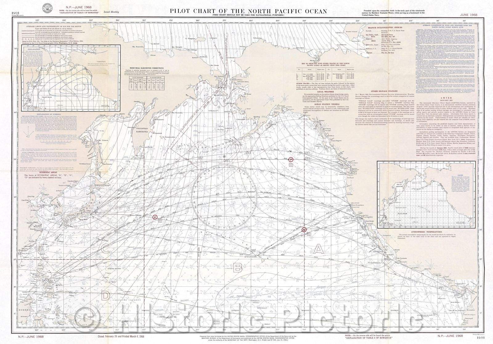 Historic Map : Pilot Chart of the North Pacific Ocean, 1968 , Vintage Wall Art