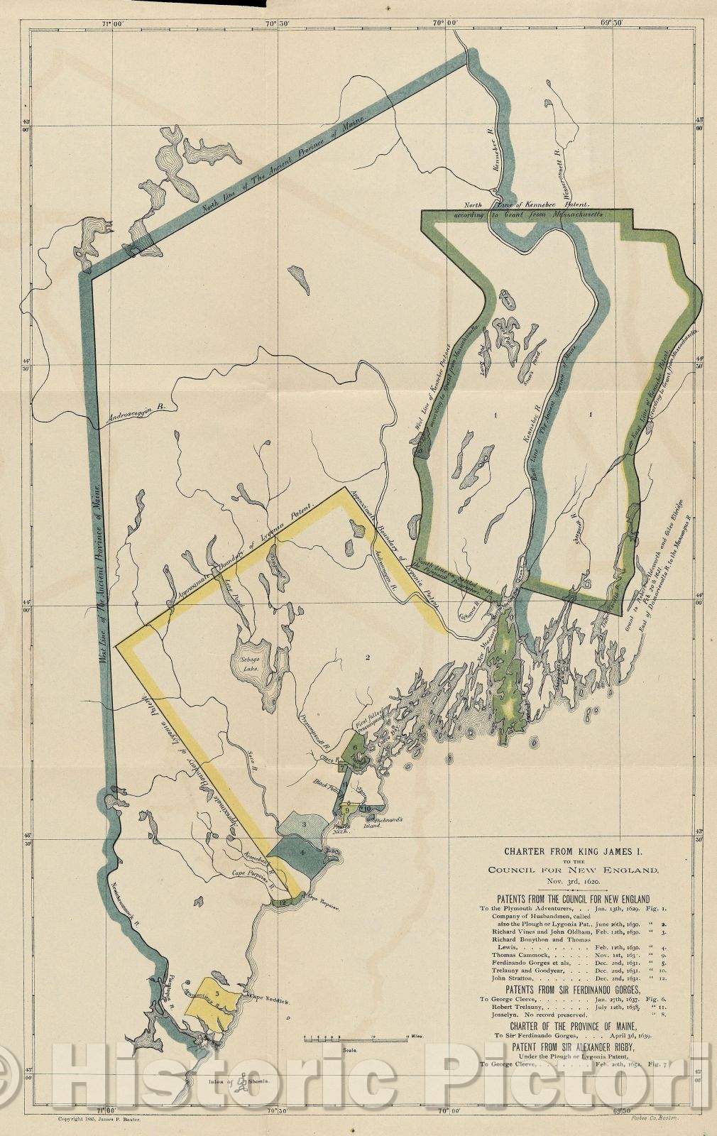 Historic Map : Charter from King James I to the council for New England : Nov. 3rd, 1620., 1885 , Vintage Wall Art , v2