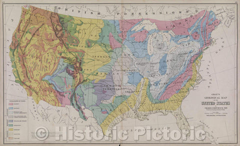 Historic Map : Gray's Geological Map of the United States, 1875 , Vintage Wall Art