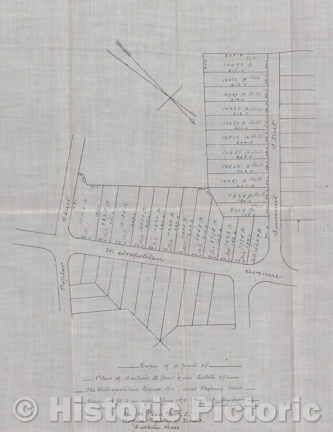 Historic Map : Copy of a part of plan of section II (two) of the estate of the metropolitan land co., West Roxbury, Mass., 1870 , Vintage Wall Art