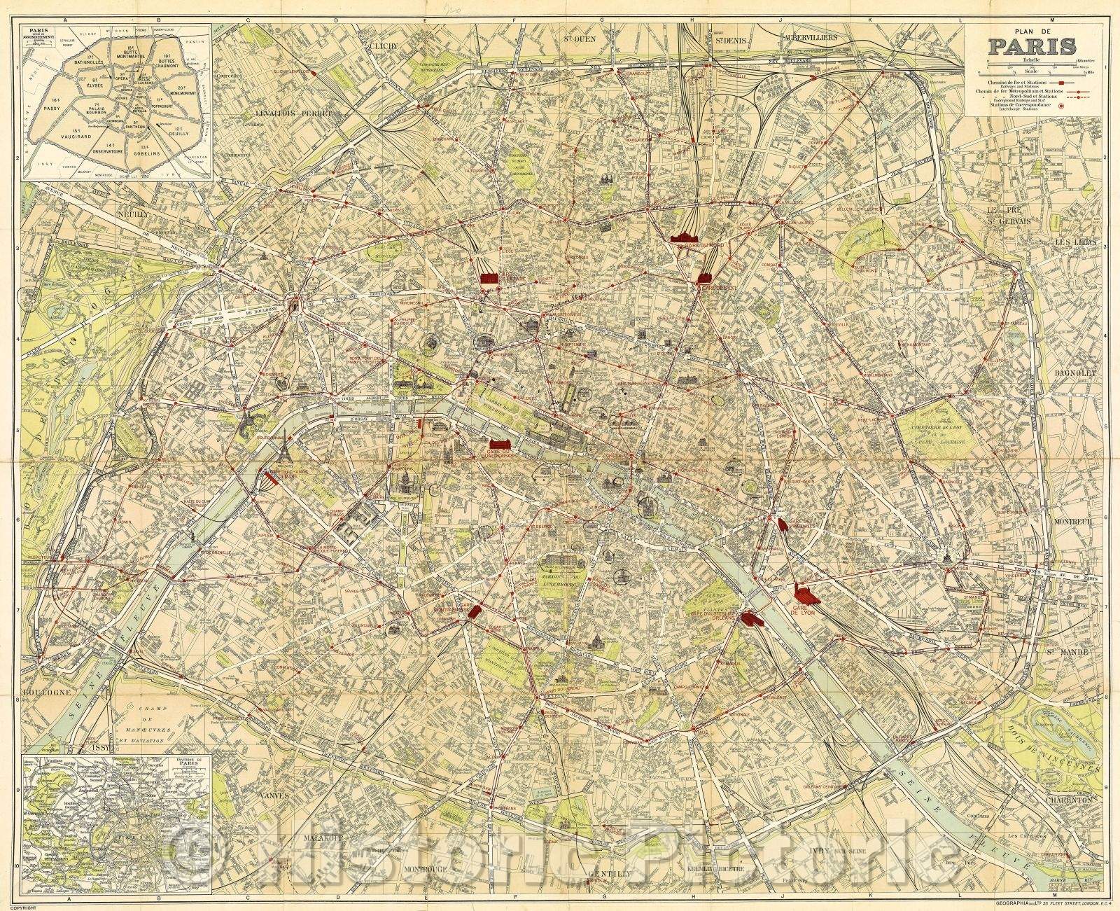 Historic Map : Plan de Paris, 1923 , Vintage Wall Art