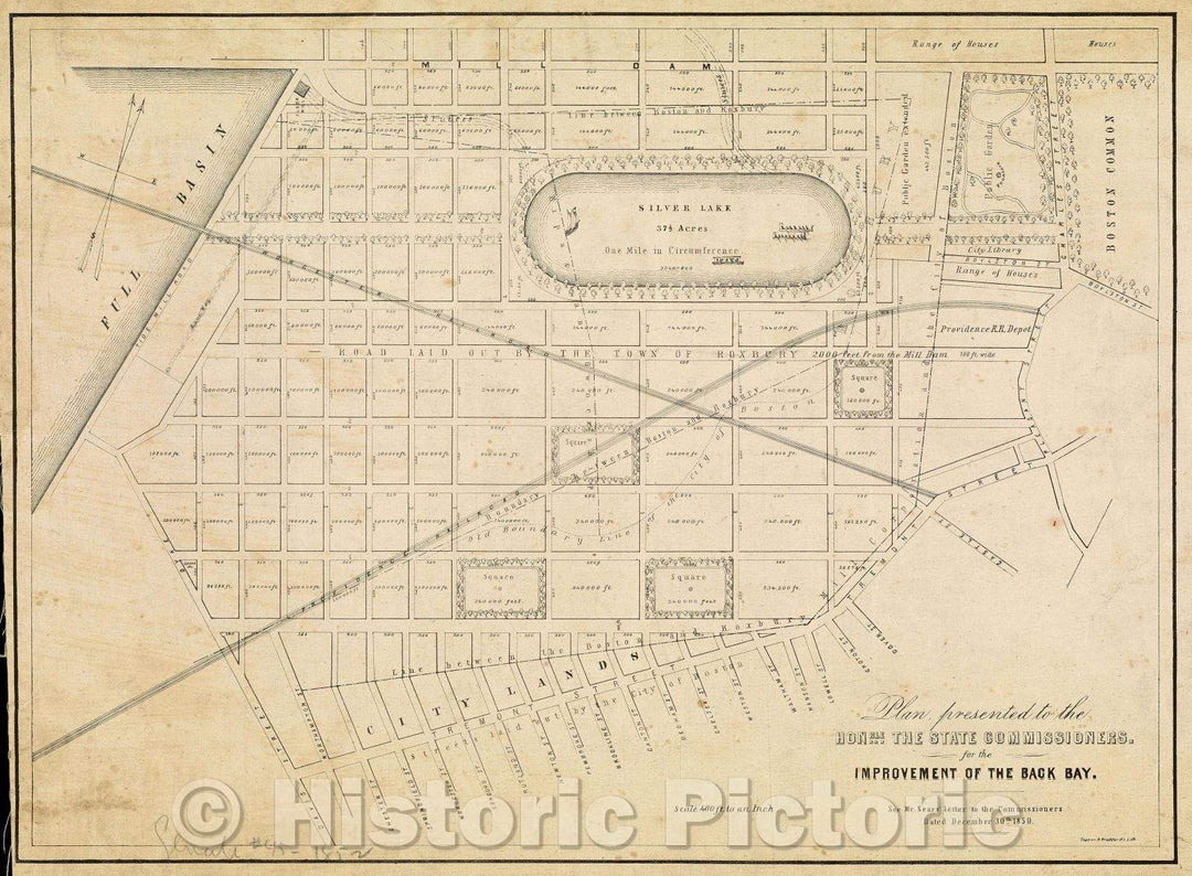 Historic Map : Plan presented to the Honble The State Commissioners. for the Improvement of The Back Bay., 1852 , Vintage Wall Art