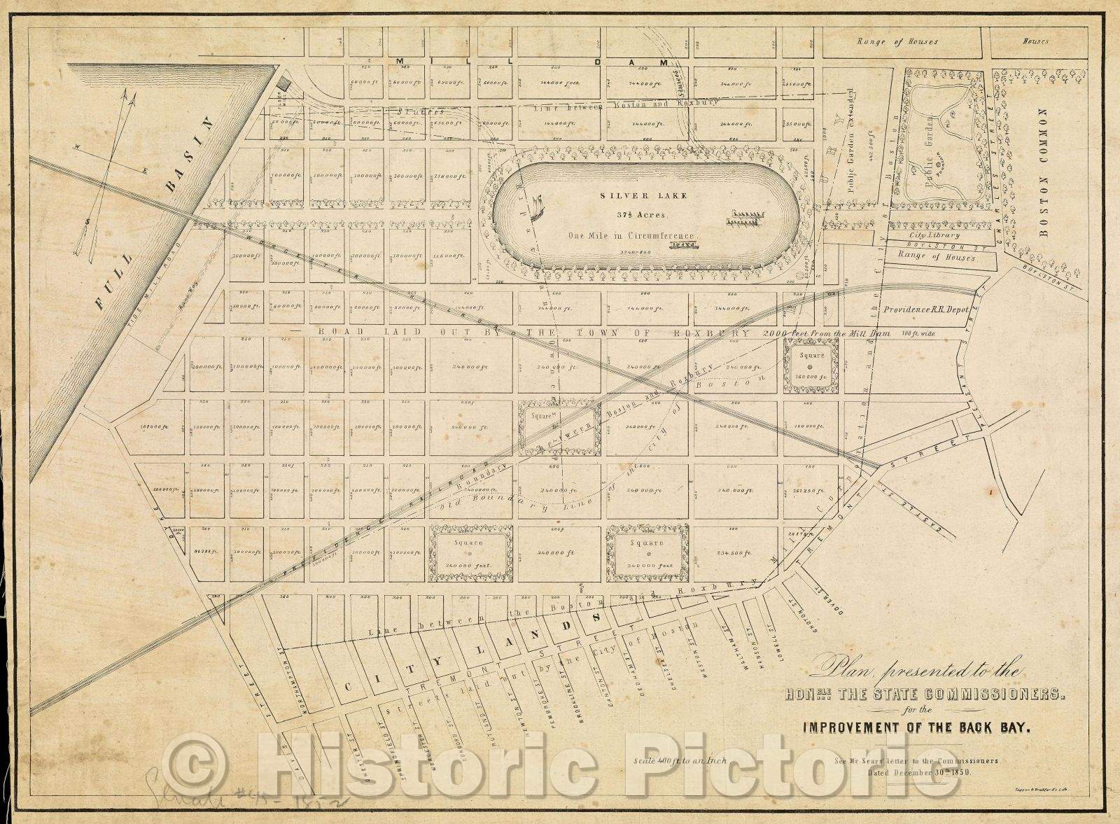 Historic Map : Plan presented to the Honble The State Commissioners. for the Improvement of The Back Bay., 1852 , Vintage Wall Art