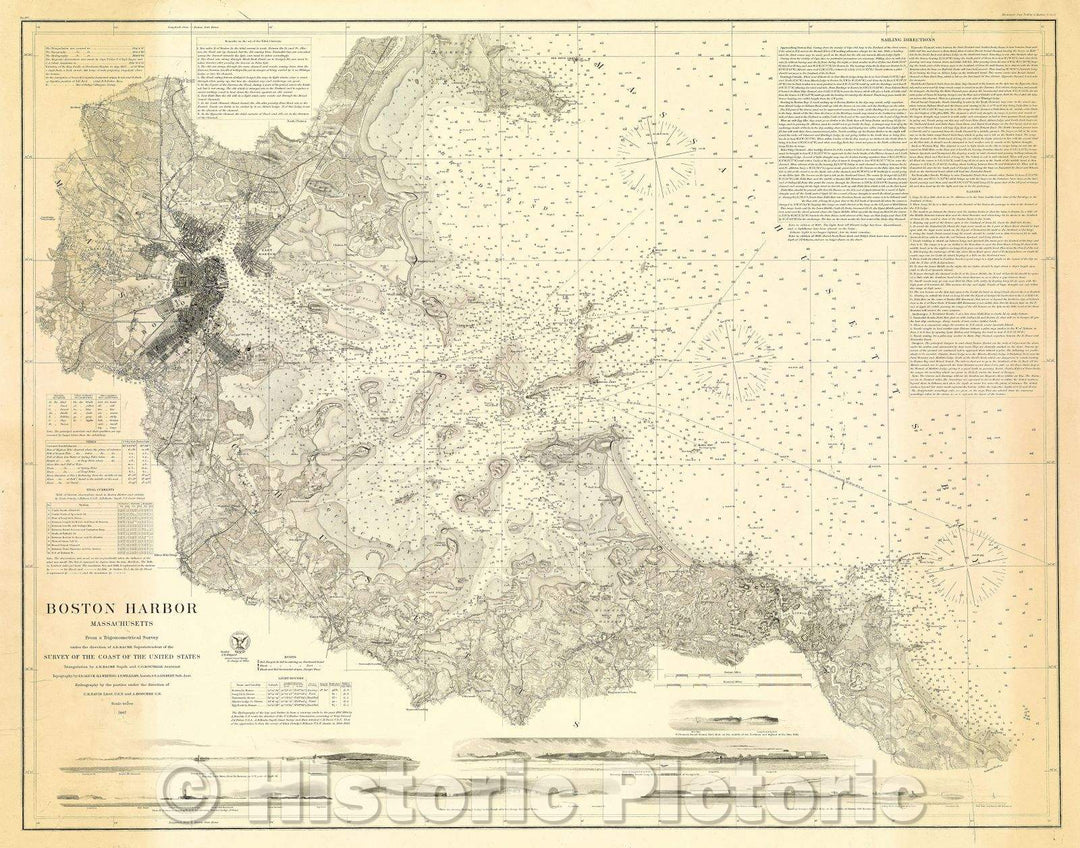 Historic Map : Boston Harbor, Massachusetts:  Survey of the Coast of the United States, 1867 , Vintage Wall Art