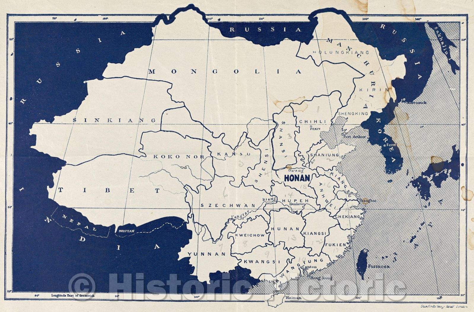 Historic Map : Map of China, c. 1949 , Vintage Wall Art