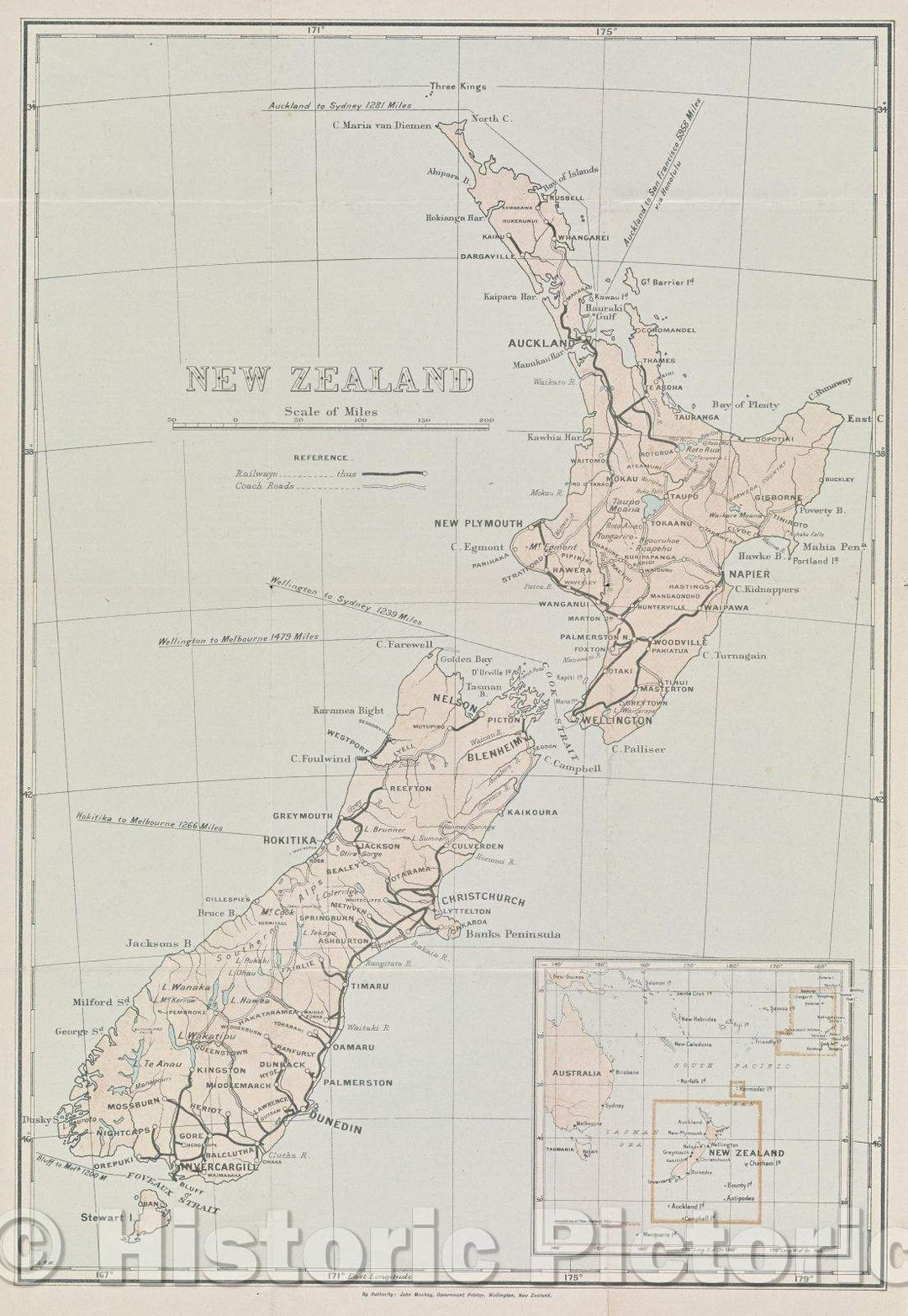 Historic Map : New Zealand, 1906 , Vintage Wall Art