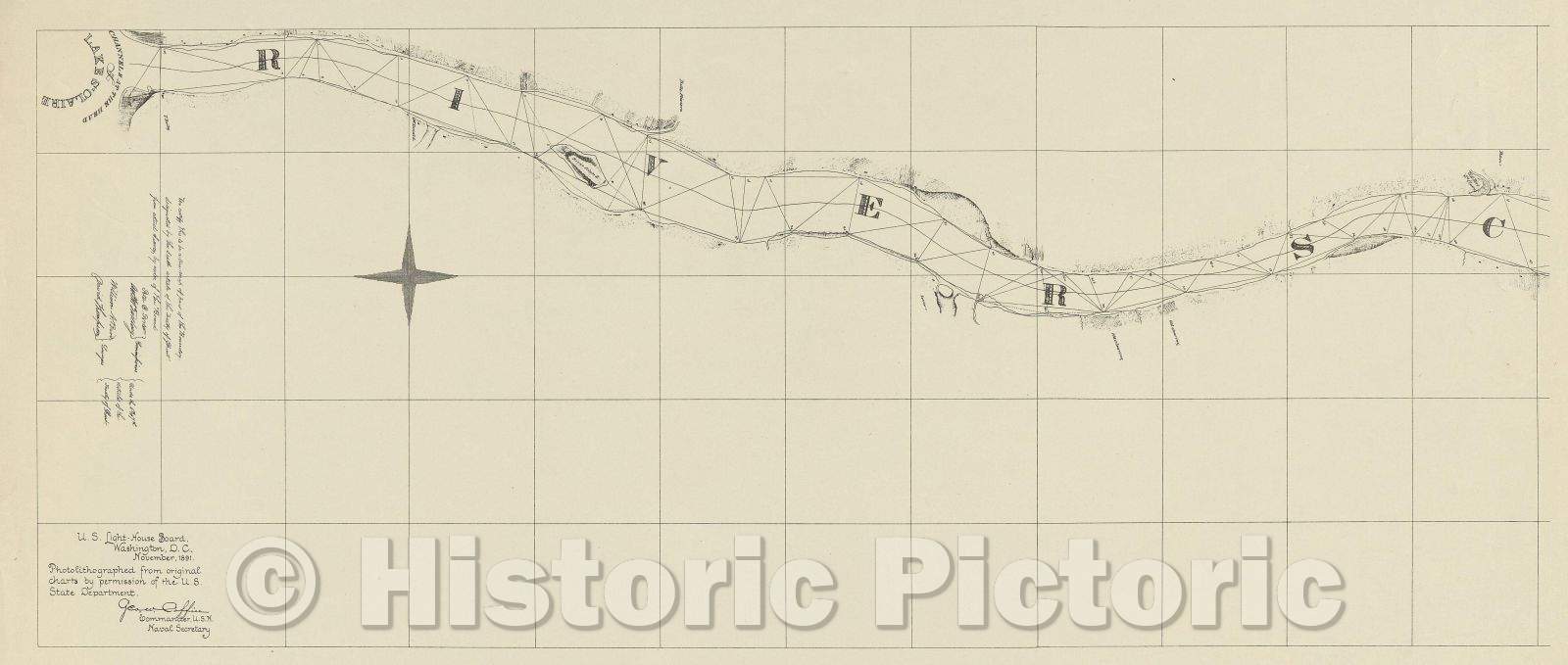 Historic Map : untitled map of River St. Claire; first part, 1891 , Vintage Wall Art