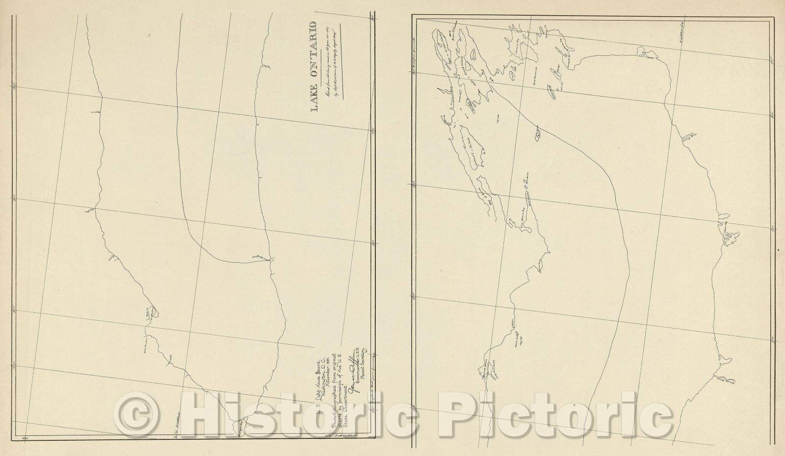 Historic Map : Lake Ontario, 1891 , Vintage Wall Art