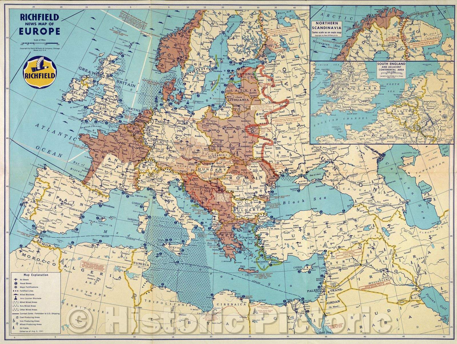 Historic Map : Richfield news map of Europe, 1941 , Vintage Wall Art