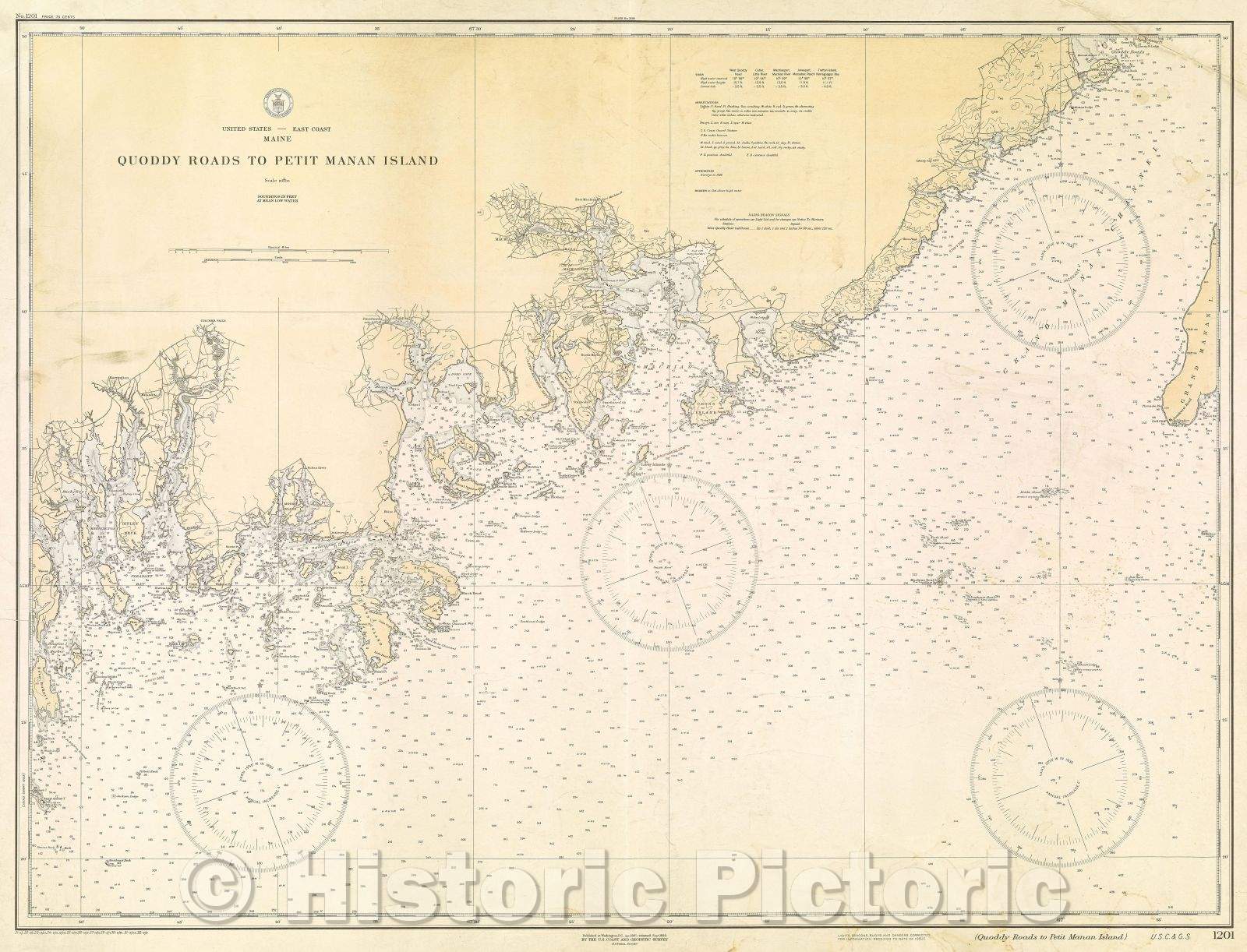 Historic Map : United States- East Coast Maine Quoddy Roads to Petit Manan Island, 1929 , Vintage Wall Art