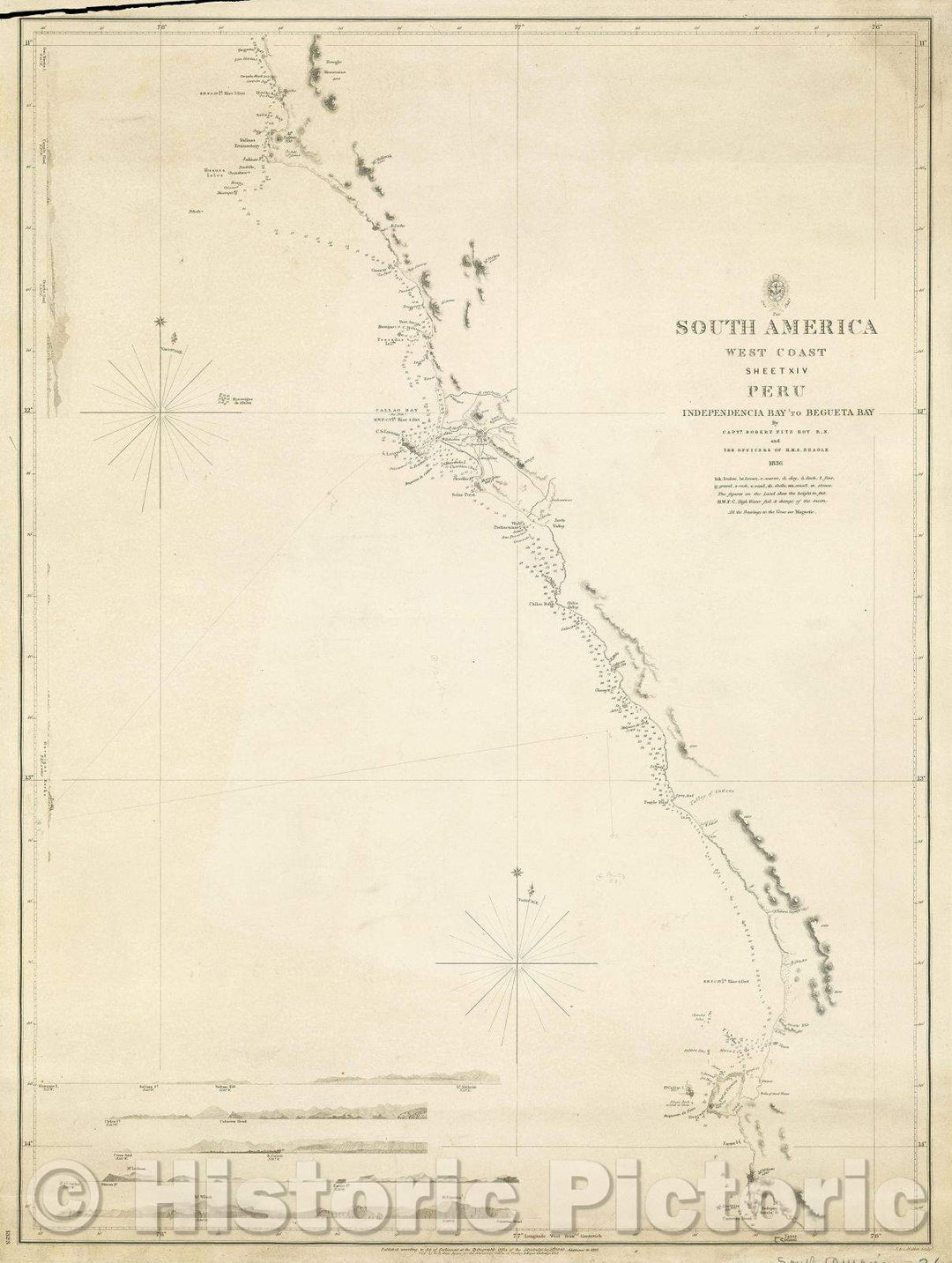 Historic Map : West coast of South America : Peru : Independencia Bay to Begueta Bay., 1840 , Vintage Wall Art