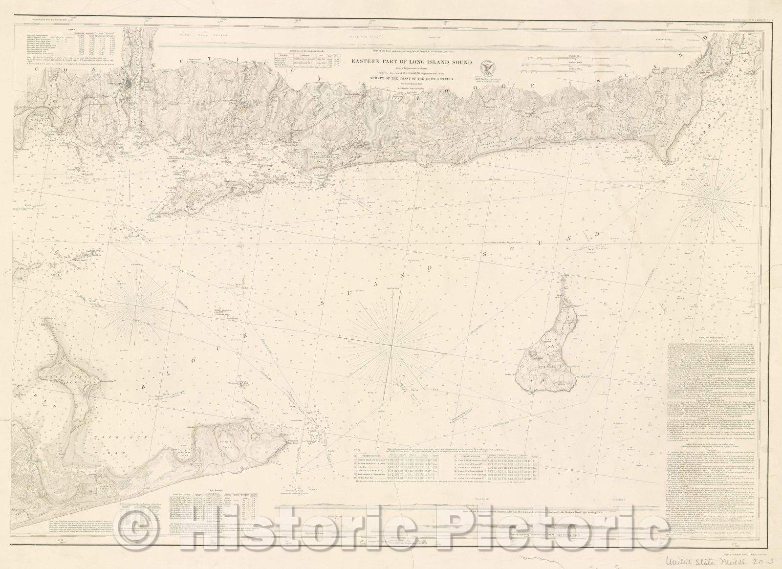 Historic Map : Eastern Part of Long Island Sound From a Trigonometric Survey under the direction of E. R. Hassler Superintendent of the Survey of the Coast, 1855 , Vintage Wall Art