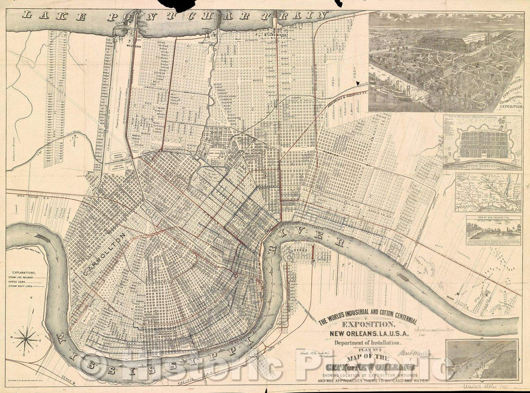 Historic Map : The World's Industrial and Cotton Centennial Exposition, New Orleans, La., U.S.A. : plan no. 2, map of the city of New Orleans, c. 1885 , Vintage Wall Art