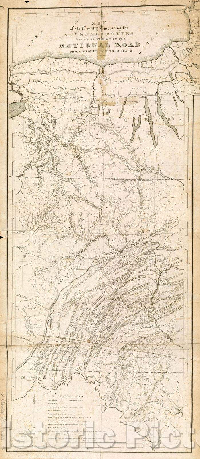 Historic Map : Map of the country embracing the several routes examined with a view to a national road from Washington to Buffalo, 1827 , Vintage Wall Art