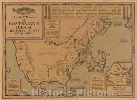 Historic Map : This map presents a Bostonian's idea of the United States of America, c. 1939 , Vintage Wall Art