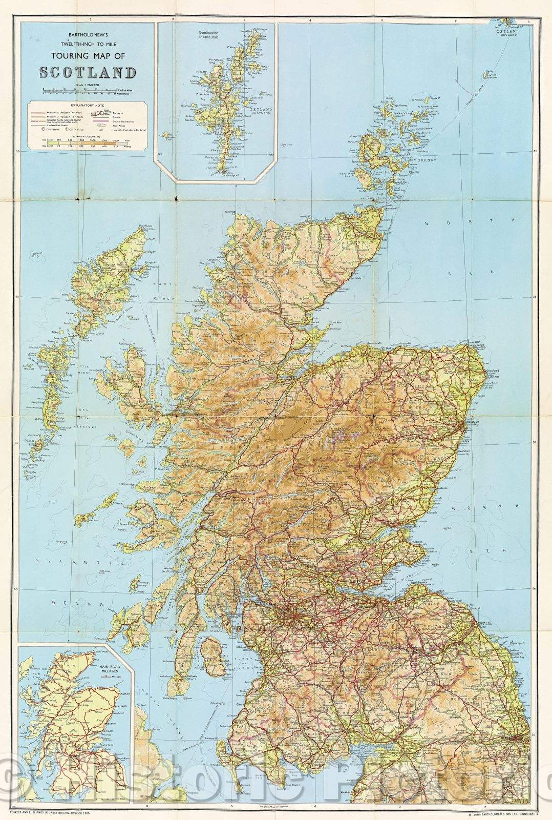 Historic Map : Bartholomew's Twelfth-Inch to Mile Touring Map of Scotland, 1960 , Vintage Wall Art