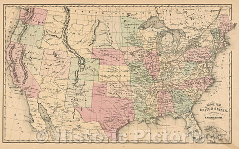Historic Map : Map of the United States, Published by S. Walker, Boston, 1854 , Vintage Wall Art
